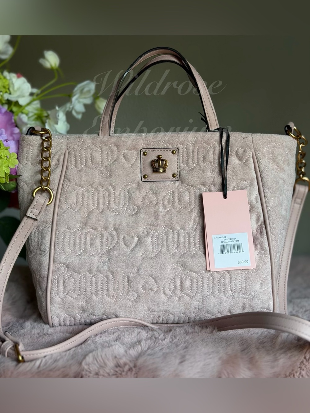 Juicy Couture Pink Heart Quilted Logo Satchel Tote Top Handle Y2k Bag